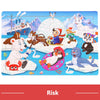 A wooden animal and vehicle tangram puzzle set featuring various cute animals and a large dome structure.
