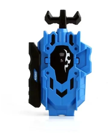 A blue and black burst-style spinning top launcher for kids with a pointed top.