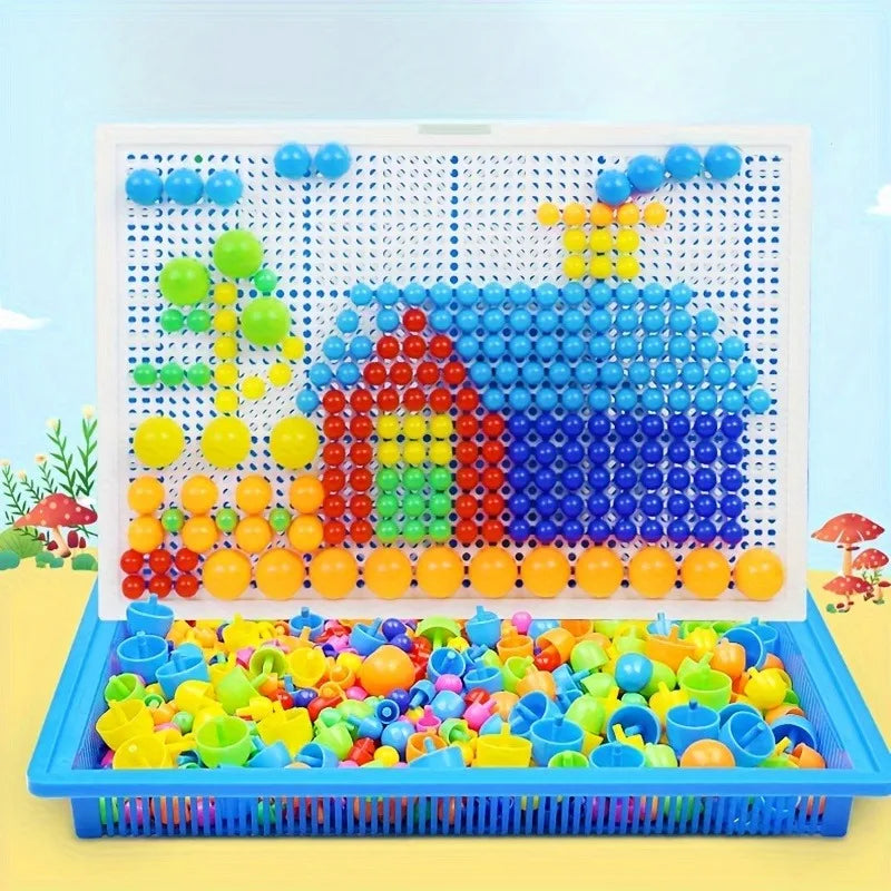 Pegboard Building Set – Colorful STEM Learning Toy with Beads and Rubber Stoppers