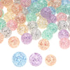 A collection of round glitter cracked acrylic beads in various colors including pink, purple, green, and gold.