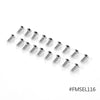 A collection of small metal screws and bolts used as replacement parts for an RC airplane.