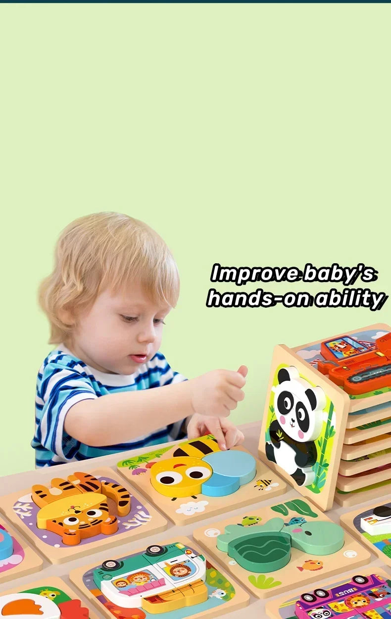 3D Wooden Tangram Puzzle Set for Kids – Cartoon Animals & Traffic Themes