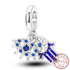 Sterling silver charm beads set featuring cross, angel, and evil eye designs for DIY jewelry making
