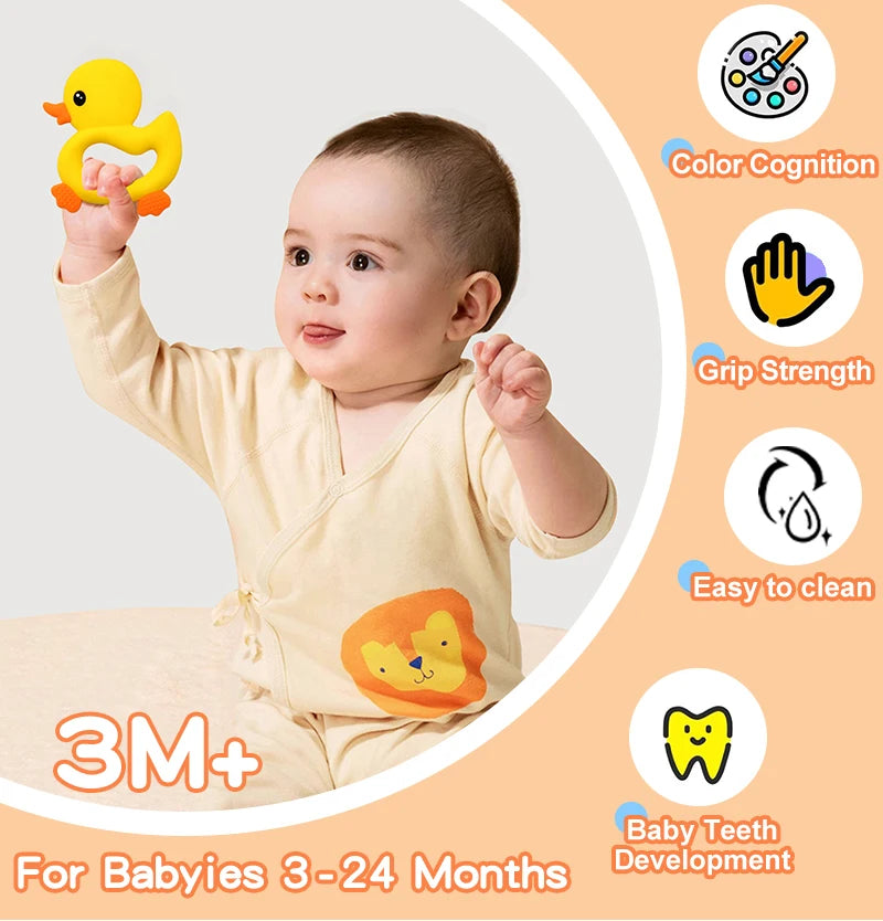 Adorable Duck Silicone Baby Teether with Clip