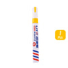 A single tube of permanent paint markers with an orange cap and white body, featuring striped accents.