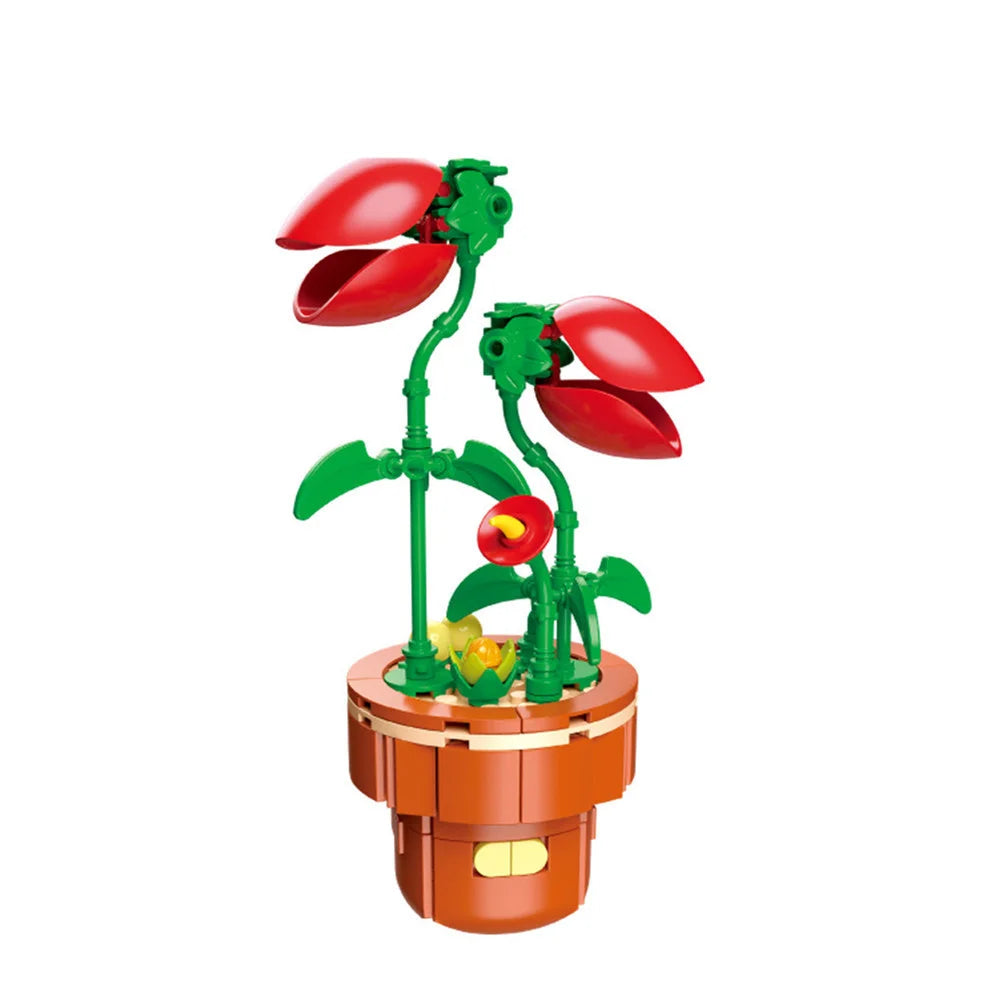 A green and red City Creativity Building Blocks set featuring a plant-like structure with large leaves.