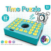 Jeu de puzzle bleu Time avec des formes jaunes et un mécanisme de minuteur pour enfants.