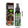 A black bottle of Toxic Bomb Super Stinky Spray with a cardboard box and label