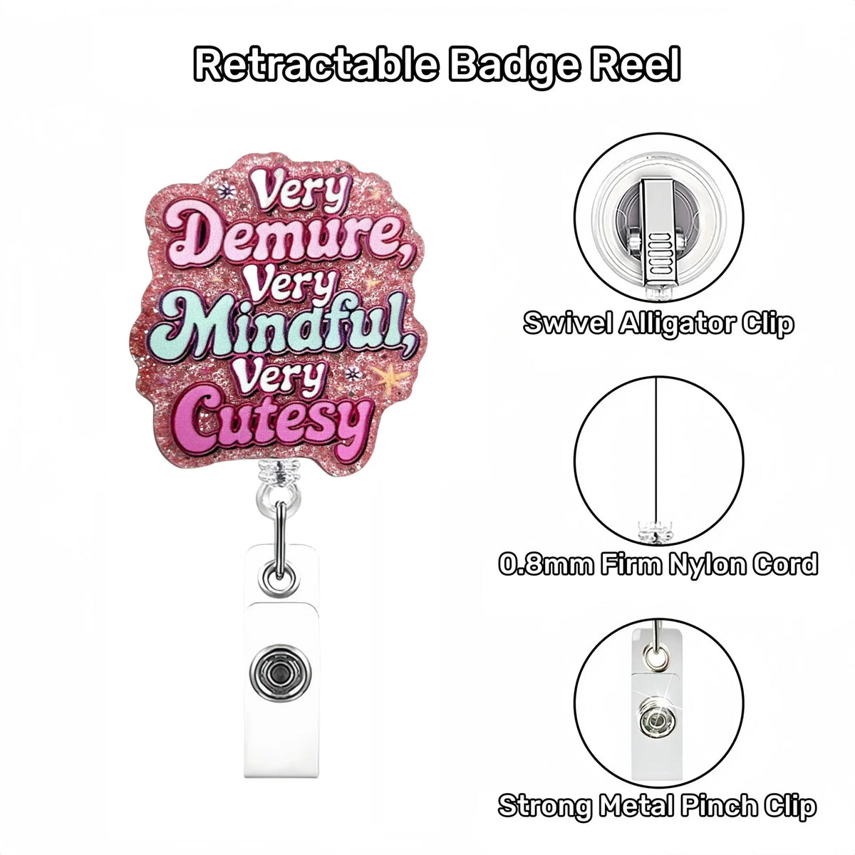 Shiny Acrylic Retractable Badge Reel with Alligator Clip