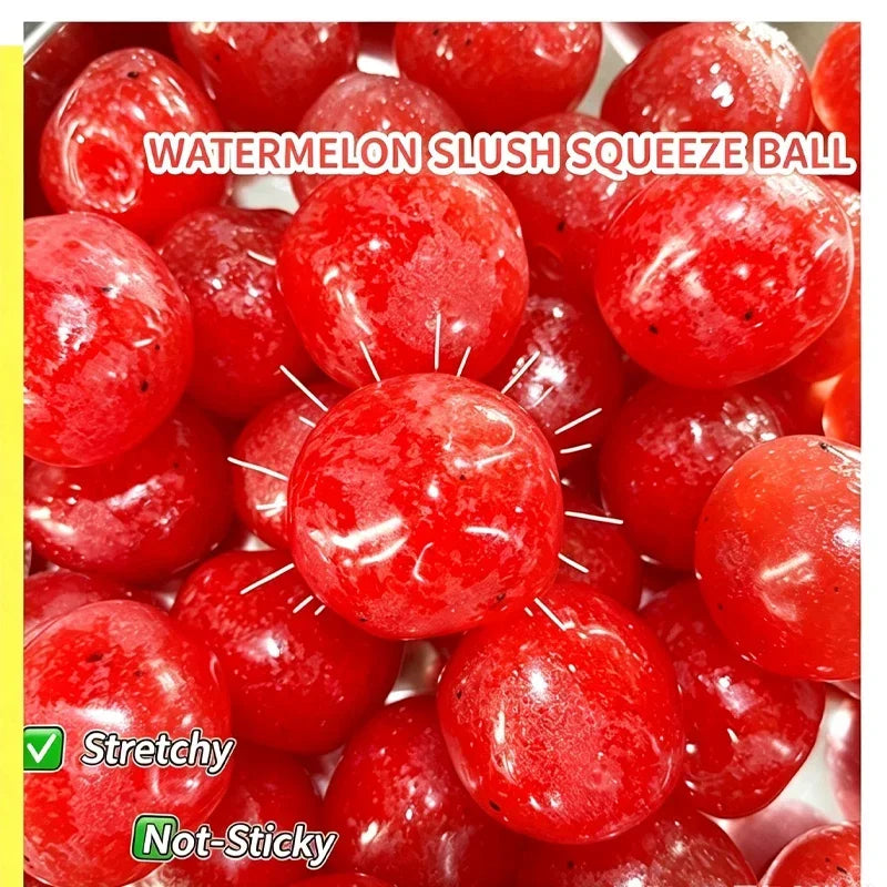 Red watermelon slush squeeze balls for a fun and crunchy sensory toy