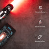 A lightsaber and a smartphone are displayed with various features like smooth swing, sound fonts, color options, and motion c
