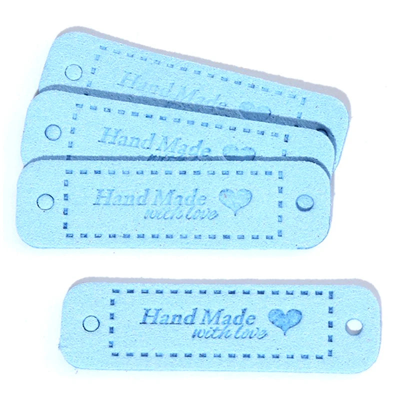 Set of 20 PU Leather "Made With Love" Sew-On Tags for Crafts and Garments