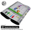 A gray gaming mouse pad featuring a landscape design with stitched edges and a logo.