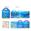 A set of marine organism cartoon stickers in a reusable book format featuring various sea creatures and ocean scenes.