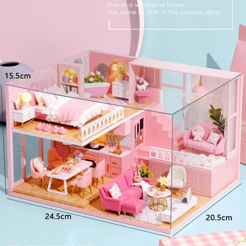 DIY Wooden Dollhouse Kit with Miniature Furniture – 3D Puzzle Craft Set