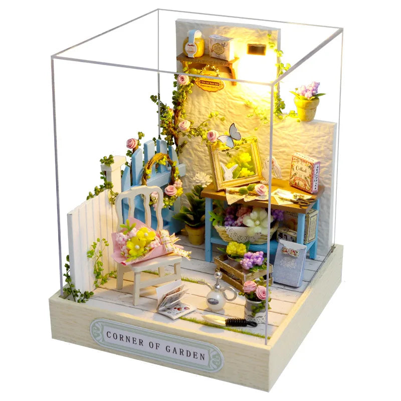 DIY Miniature Wooden Dollhouse Kit with LED Lighting