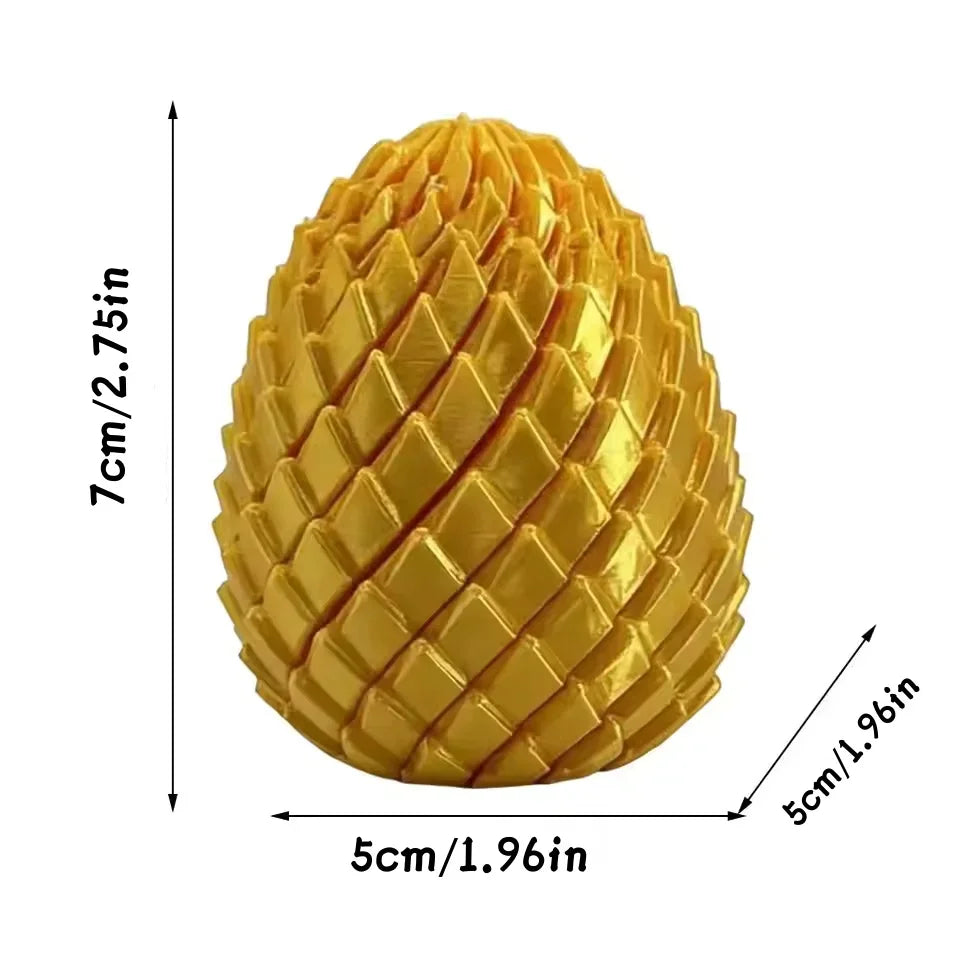 A golden, textured dragon egg fidget spinner with dimensions 7cm by 5cm.