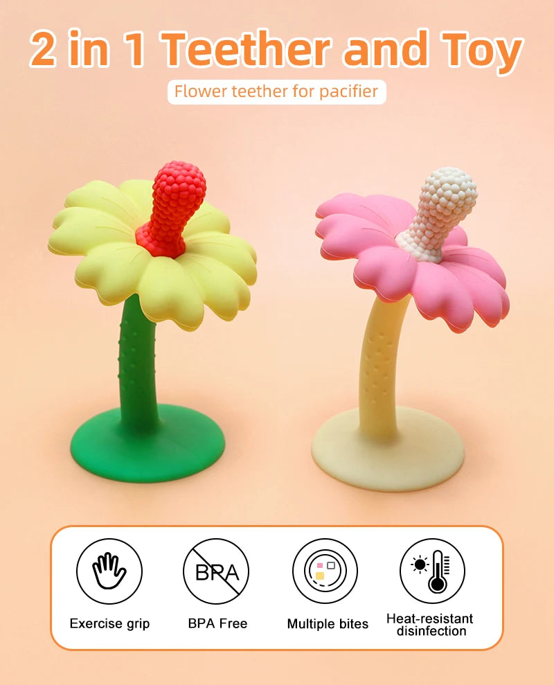 Flower-Shaped Silicone Baby Teether with Stand