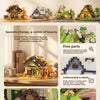 A set of wooden miniature buildings and a windmill for a healing immersive building experience.