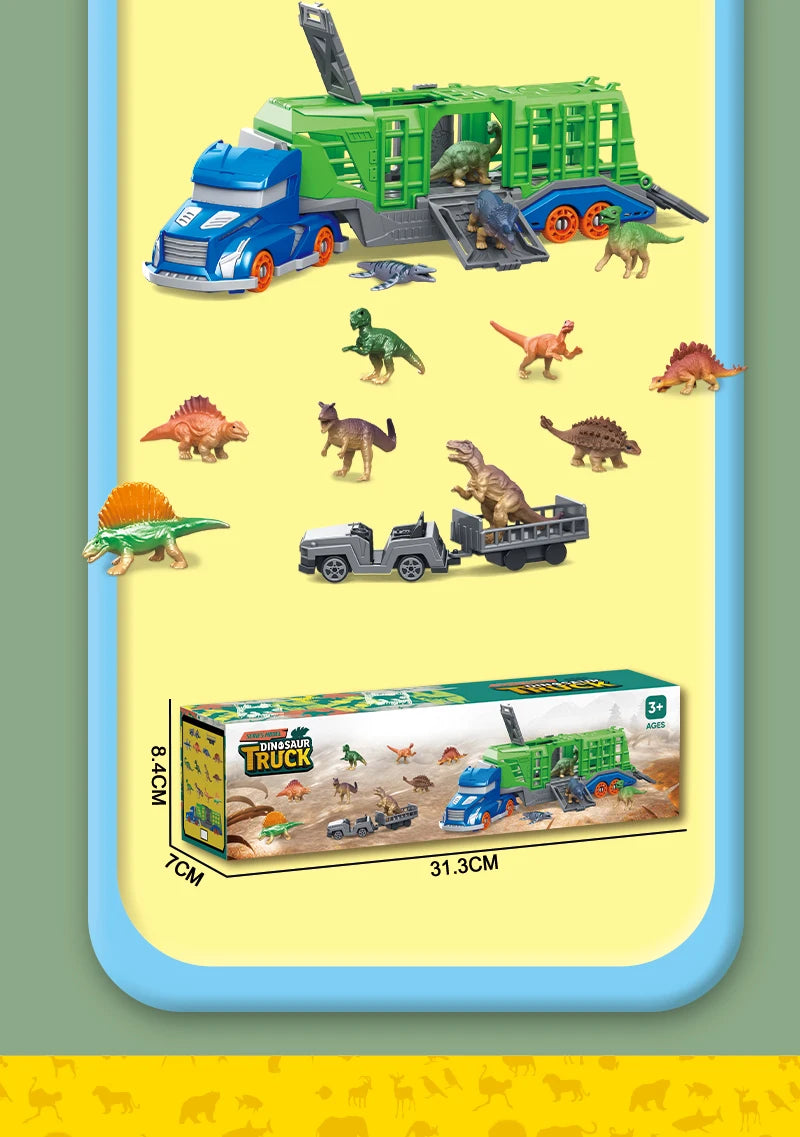 Dinosaur Transport Truck Playset with 12 Figures and 2 Mini Cars