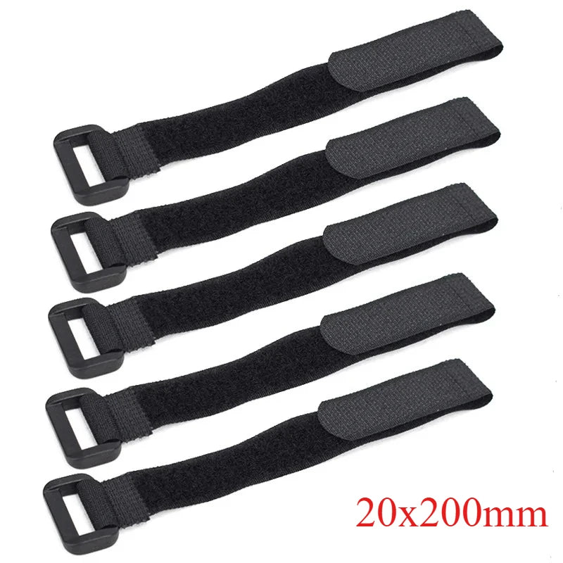 Five black nylon bike handlebar straps for securing flashlights and gear