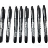 A pack of six black permanent fine-tip markers displayed in a row.