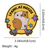 An embroidered patch featuring a cute panda character riding roller skates, surrounded by the text 'PANIC AT DISCOS'.