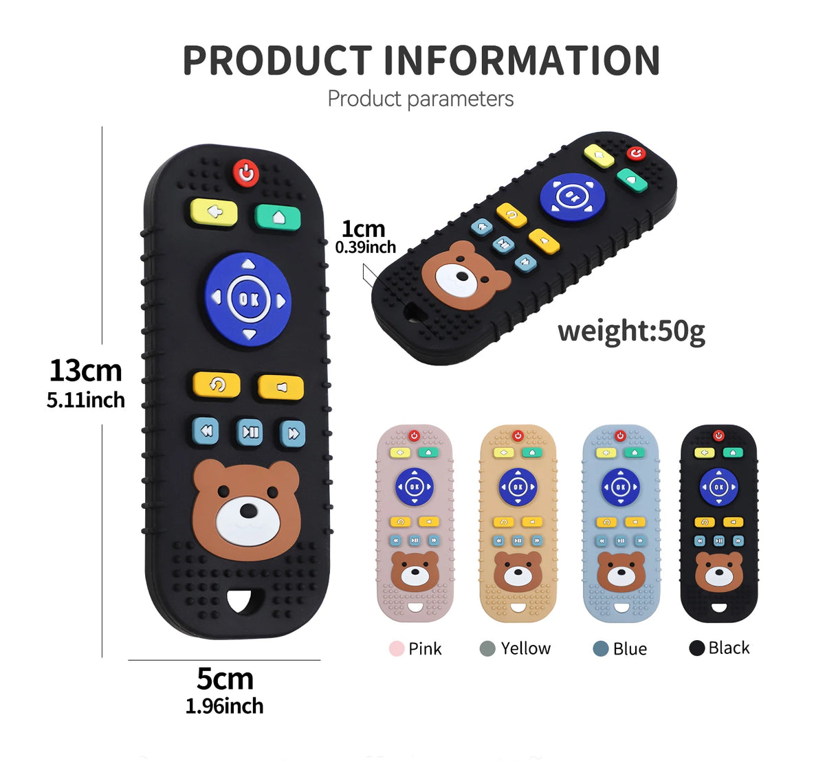 Cute Bear Silicone Teether Toy with Remote Control Design