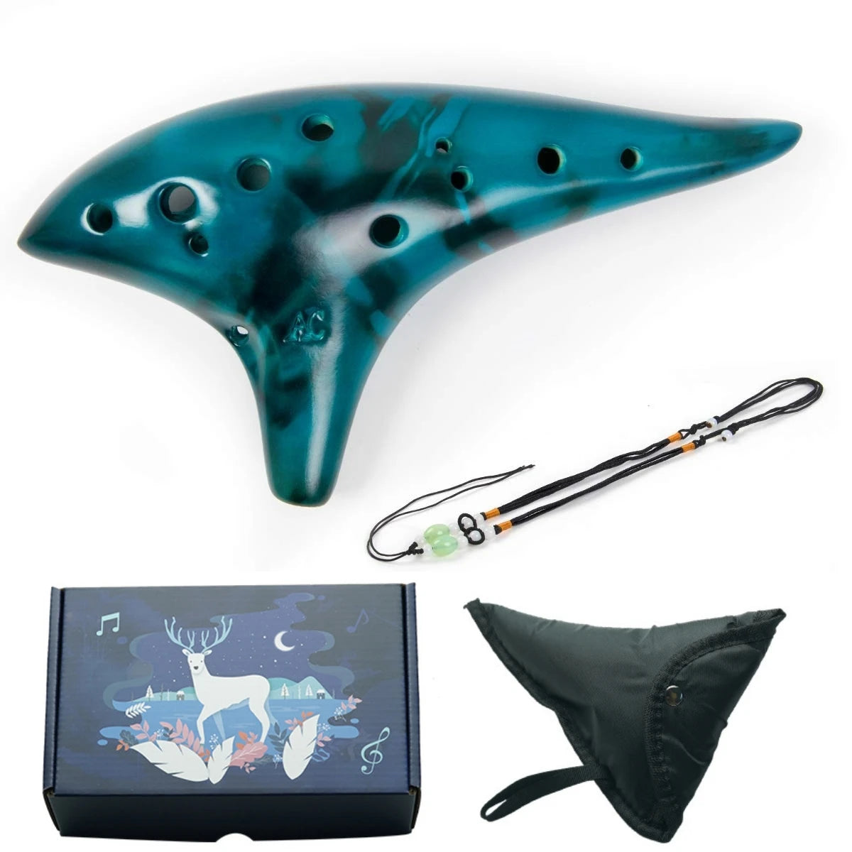 12-Hole Ceramic Ocarina in Alto C with Songbook and Carry Bag