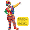 A full clown costume set featuring a colorful face, yellow shirt, plaid vest, and matching trousers.