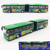 A green and blue diecast model bus toy featuring city line branding and happy time signage.