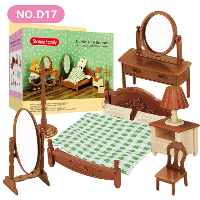 Forest Animal Miniature Dollhouse Furniture Set – 1/12 Scale Bedroom, Kitchen & Bathroom Decor
