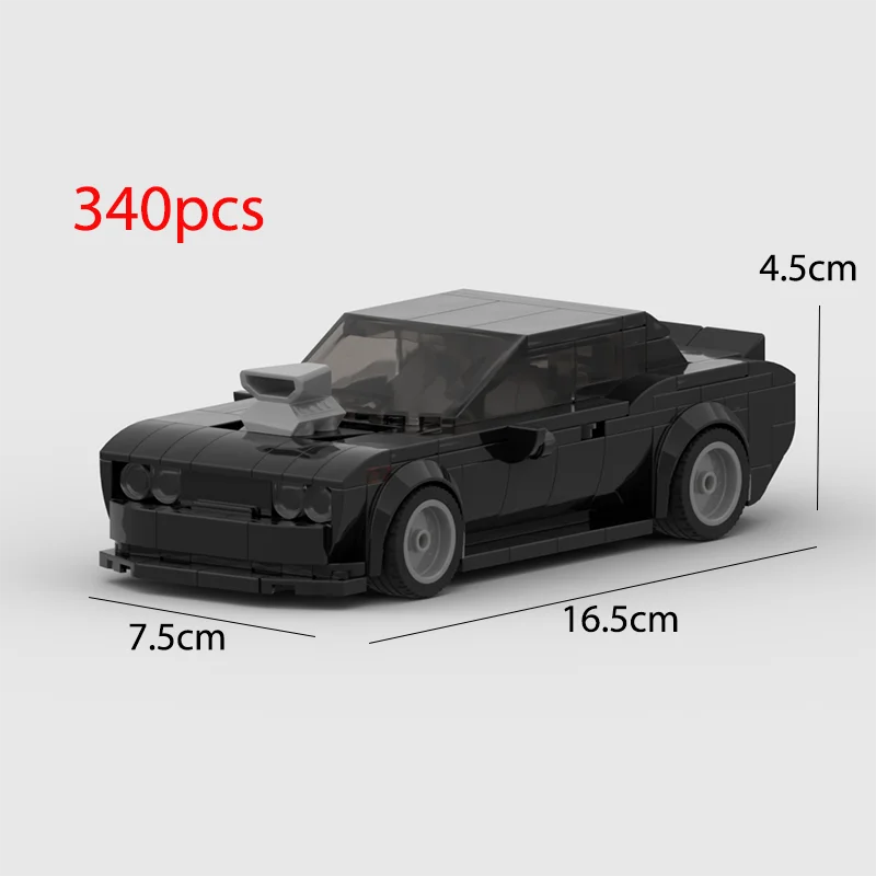 A black classic supercar model built from building blocks, shown in a side view.