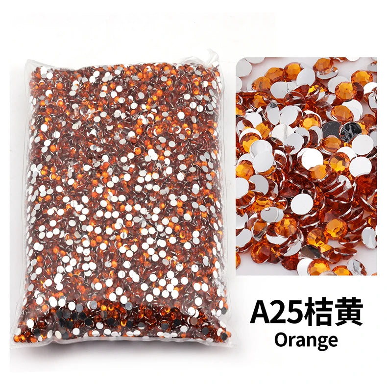 Bag of A25 orange flat-back resin rhinestones for DIY craft and nail art