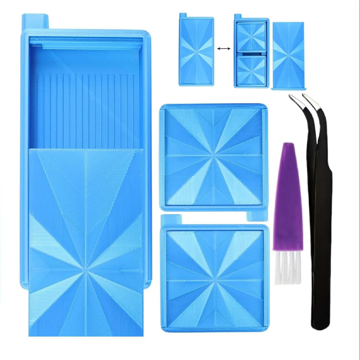 Stackable Diamond Painting Organizer Tray with Tweezers & Brush