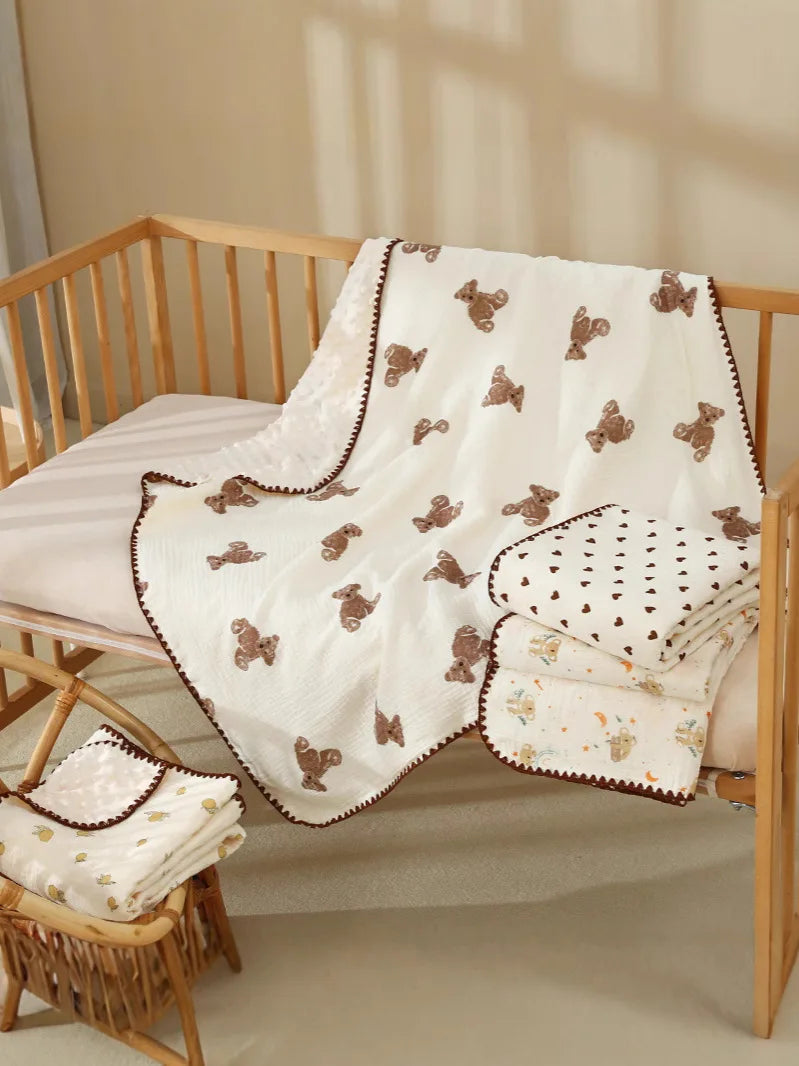 Baby Bear Print Cotton Gauze Swaddle Blanket