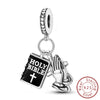 Sterling silver charm beads set featuring cross, angel, and evil eye designs for DIY jewelry making