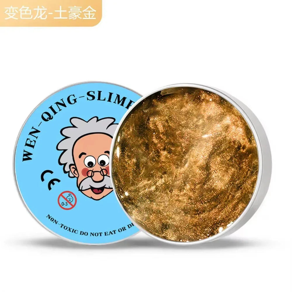 Tin of wen-qing slime a golden color for sensory play and stress relief
