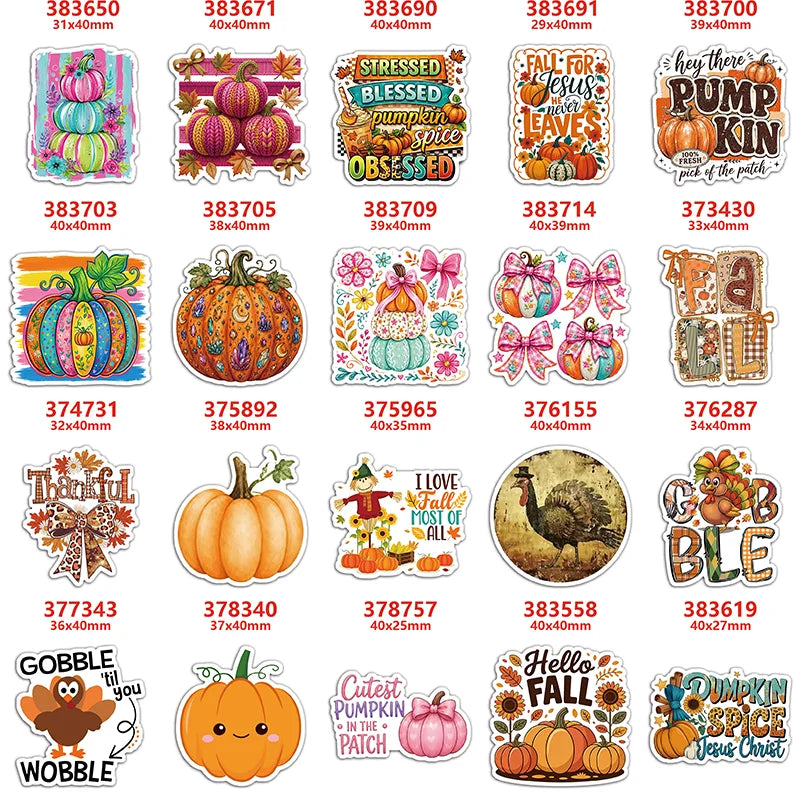 A set of ten autumn pumpkin flatback resin décor items featuring various designs and colors for DIY crafts