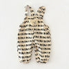 A beige striped baby romper featuring a bear decoration on the chest.