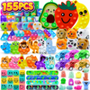 A colorful set of 155 fidget toys and sensory items including squishy animals and slime for party favors