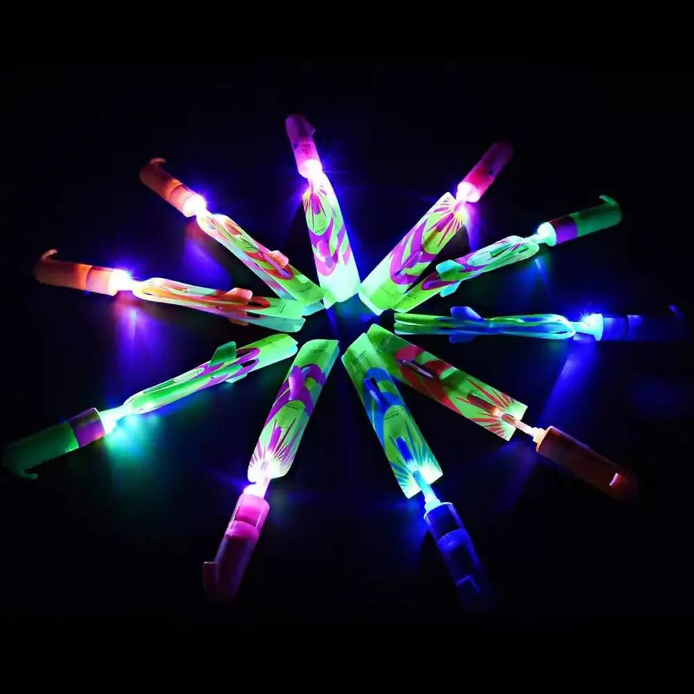 LED Light-Up Flying Copter Toys with Catapult Launcher
