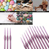 A set of eleven miniature detail paint brushes with natural wood handles shown in various artistic contexts.