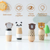 A set of wooden animal puzzle toys featuring elephants, pandas, and lions for early education.