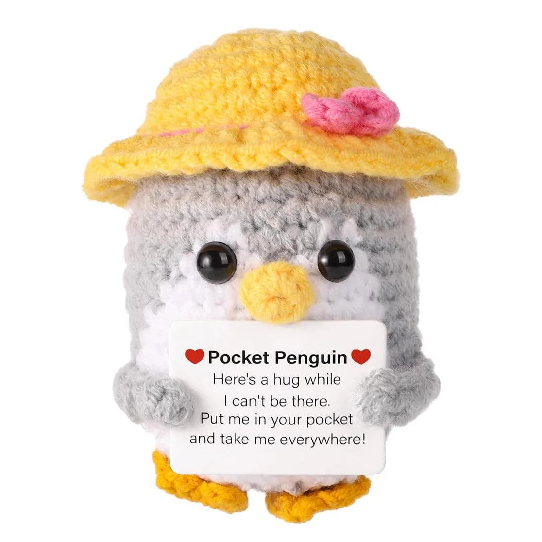 Handmade Knitted Penguin Doll with Inspirational Card
