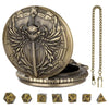 Metal Polyhedral Dice Set with Pocket Watch Case
