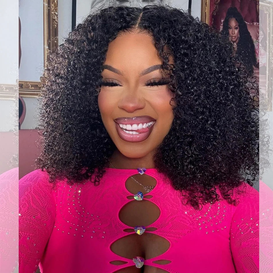 6x5 HD Transparent Lace Front Wig with Pre-Cut Glueless Design, Kinky Curly Human Hair