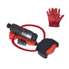A red and black water blaster toy featuring a launcher and matching gloves.