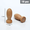 Ten natural wooden rainbow building blocks shown with dimensions of 3.6cm by 1.5cm