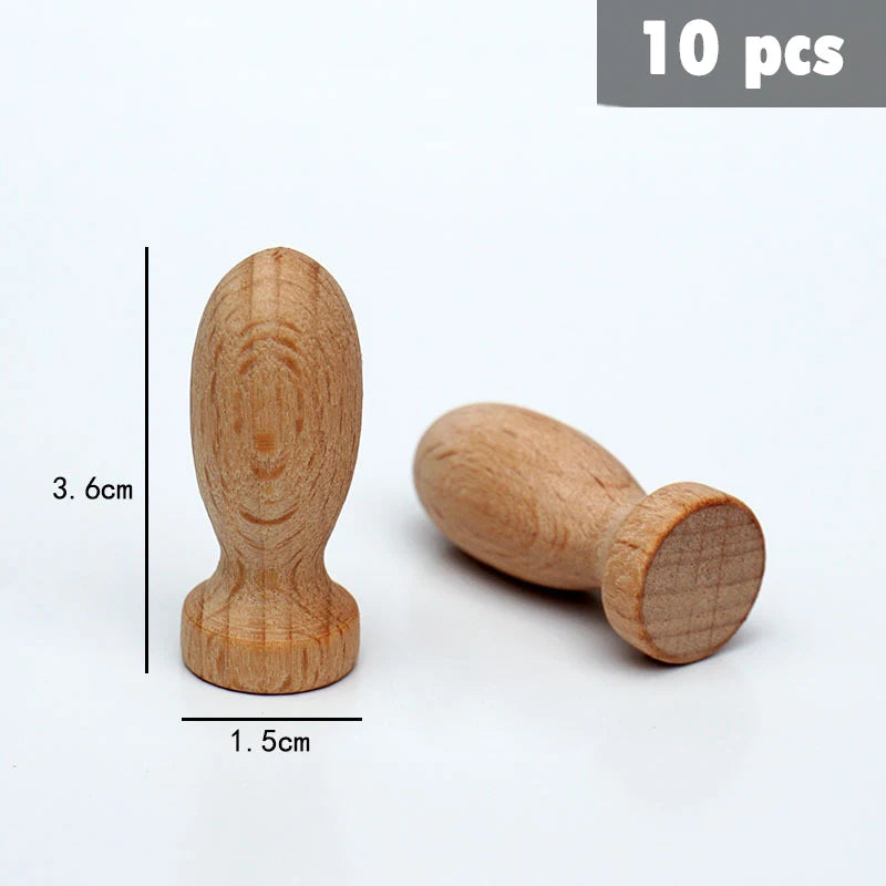 Ten natural wooden rainbow building blocks shown with dimensions of 3.6cm by 1.5cm
